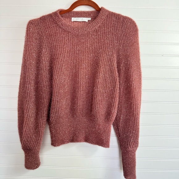 Astr the Label Arlene Sweater Rose Sparkle Small Pullover Crew Neck Puff Sleeve - Picture 1 of 13